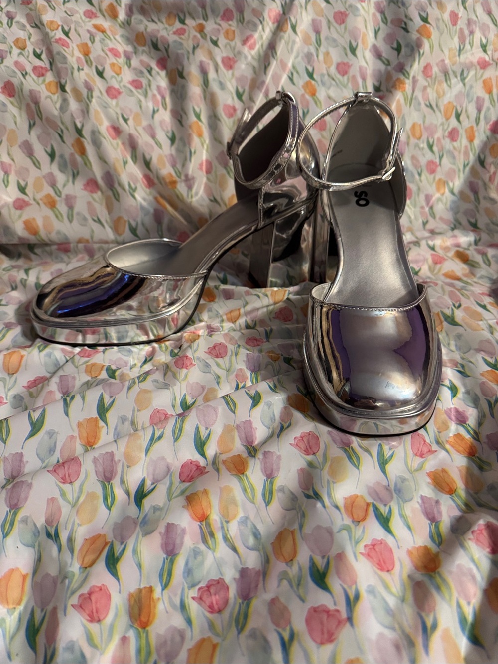 SO Silver Mirror Platform Mary Jane Heels